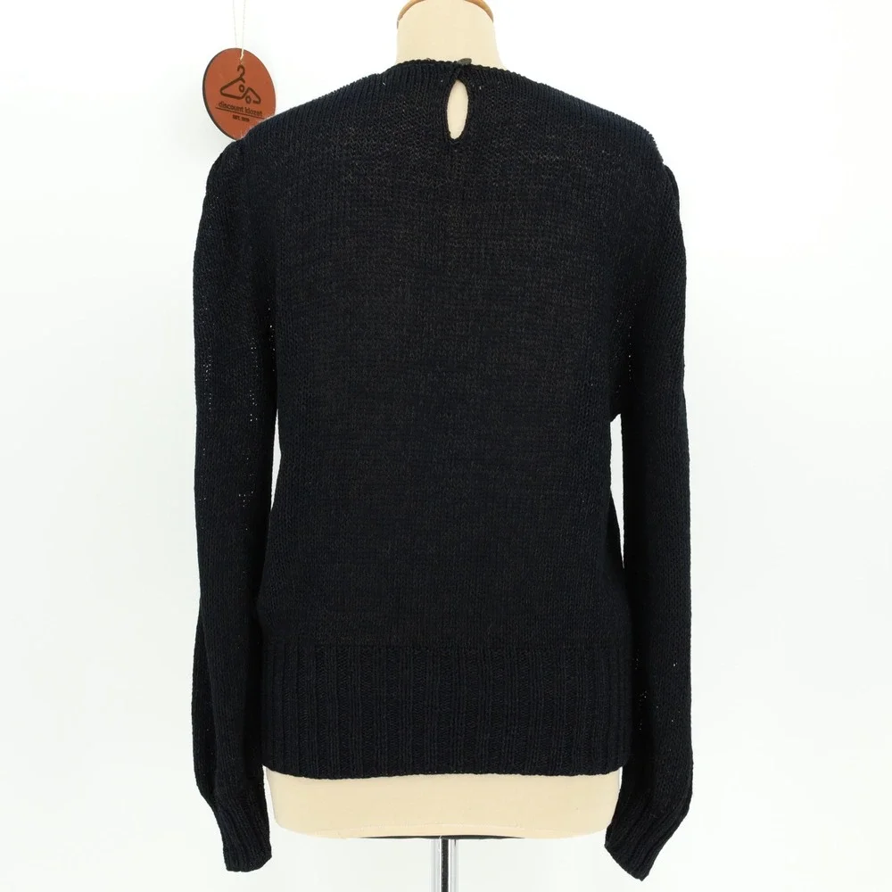 Vintage Magnolia Black White Angora Beaded Pearl Knit Sweater Womens Size Medium